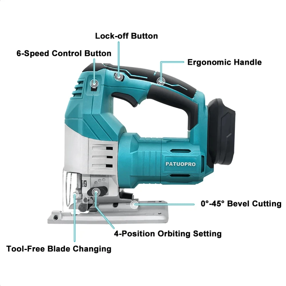 Scie sauteuse électrique sans fil sans balais, 6 vitesses, réglage orbital à 4 positions, adaptée à la batterie Makita 18V, sans batterie, 18V