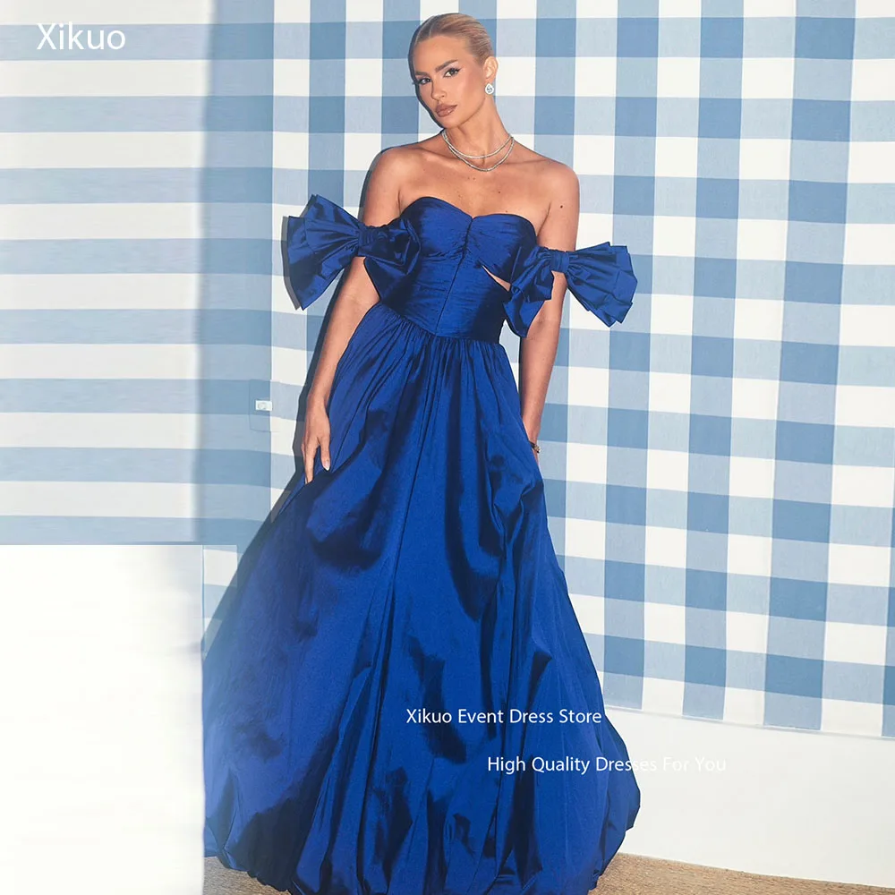 Xikuo Sweetheart A Line vestidos De noche azul real elegante Vestido De fiesta Elegante femenino Luxo Chic vestidos De fiesta personalizados