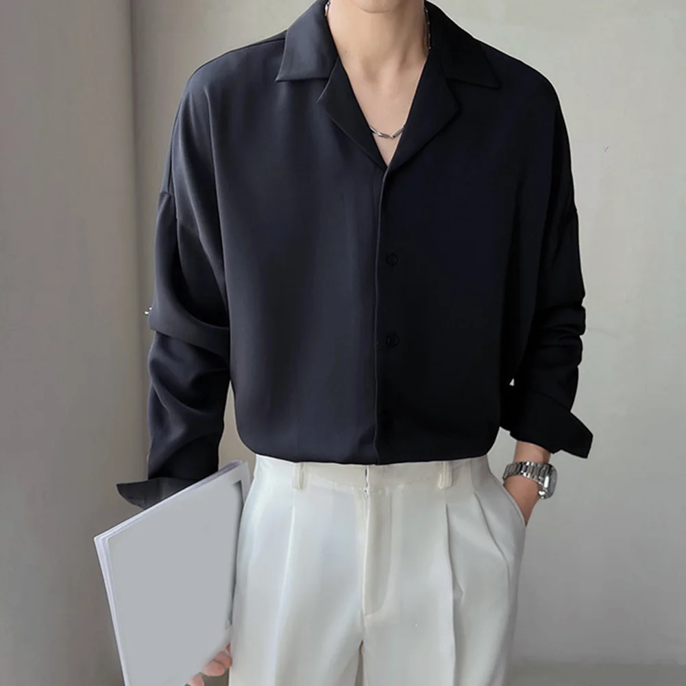 

Casual Drape Shirt Trendy Button Up For Everyday Wear Casual Drape Shirt For Men All Seasons Wear Lapel Design