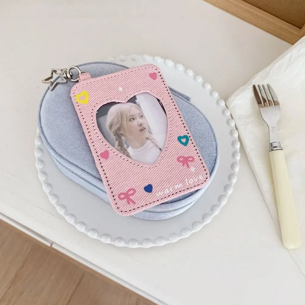 

Fashion Y2k Denim Star Card Holder Keychain Card Case Bag Pendant Heart Backpack Hanging Student Card Cover Girl