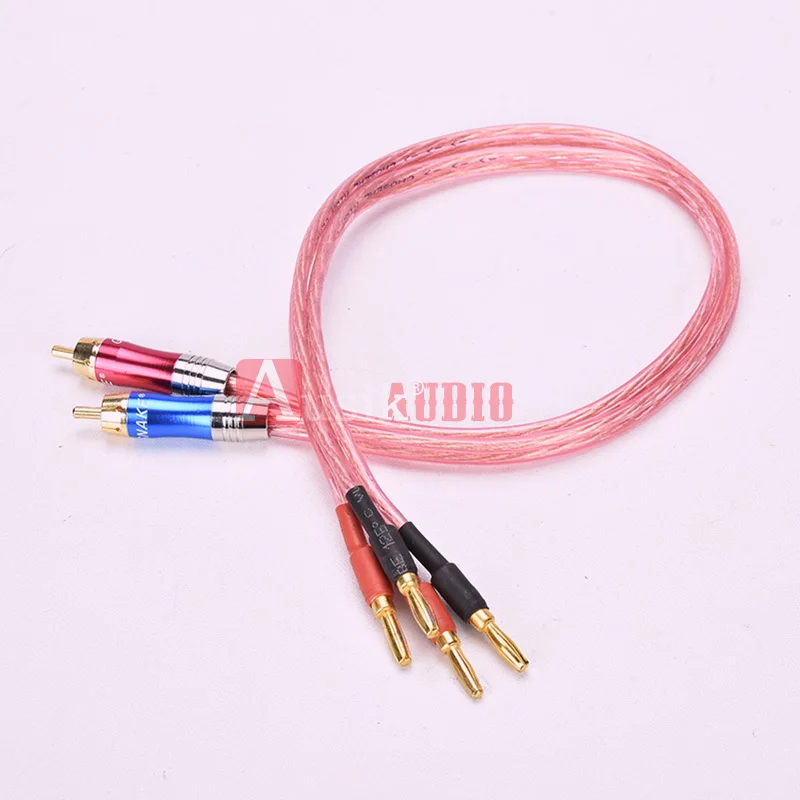 A099 1Pair HIFI RCA To Banana 4N OFC Speaker Cable Audio Cable /  0.5m 1m 1.5m 2m 3m 5m