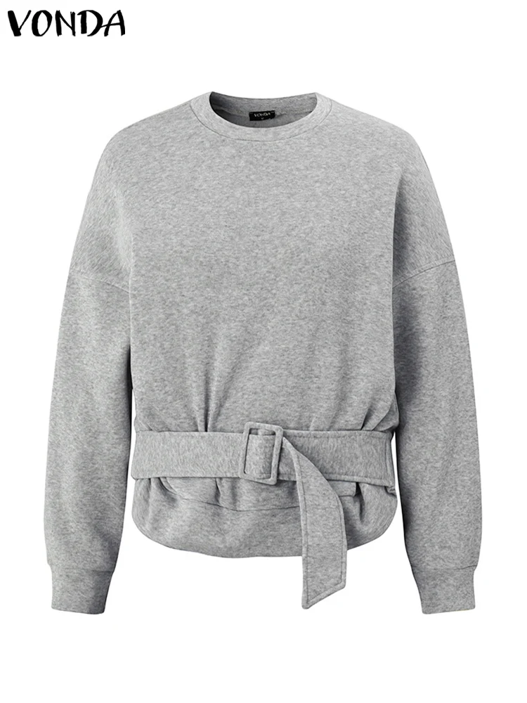 2025 Winter Long Sleeve Hoodies Women Sweatshirts Casual Loose O-Neck Waistband Solid Color Pullovers Oversized VONDA