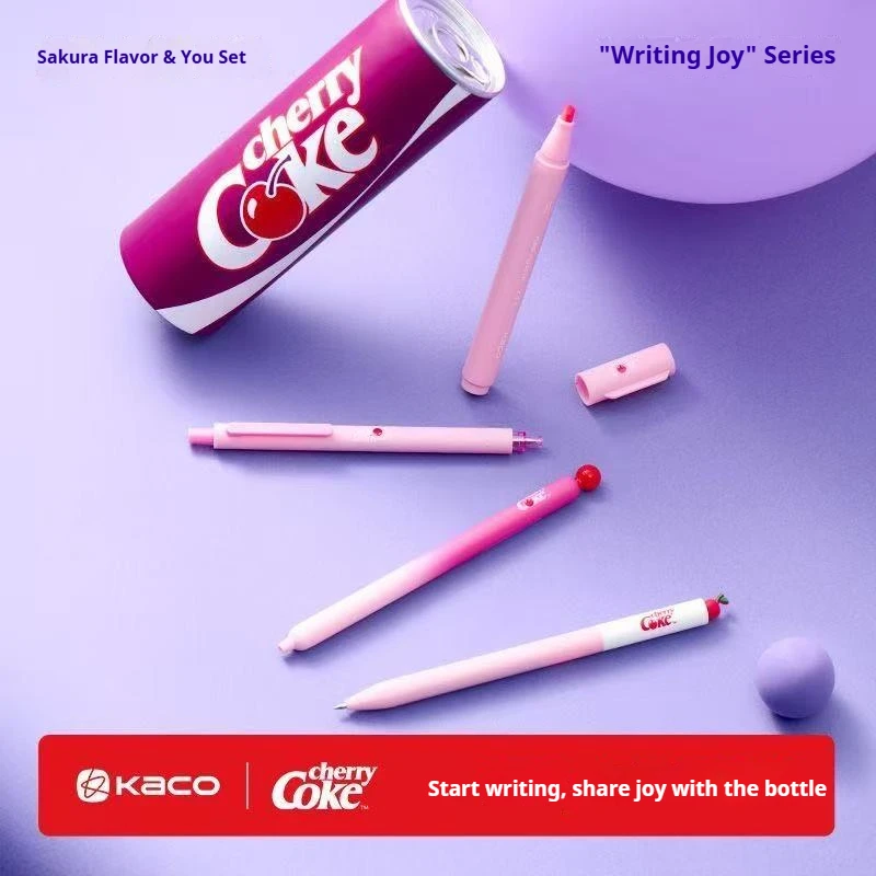 Bolígrafos de Gel KACO Cherry Coke Collab, Diseño de Lata de Refresco Edición Limitada Sakura, Secado Rápido y Gran Capacidad, Útiles Escolares con Estética Adorable
