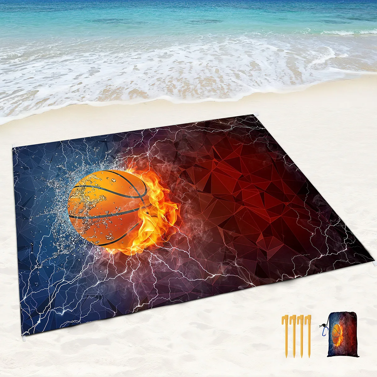 Beach Blanket,Basketball Sandproof Soft Beach Blankets Outdoor Sports Portable Picnic Mats for Vacation,Travel,Camping,Hiking