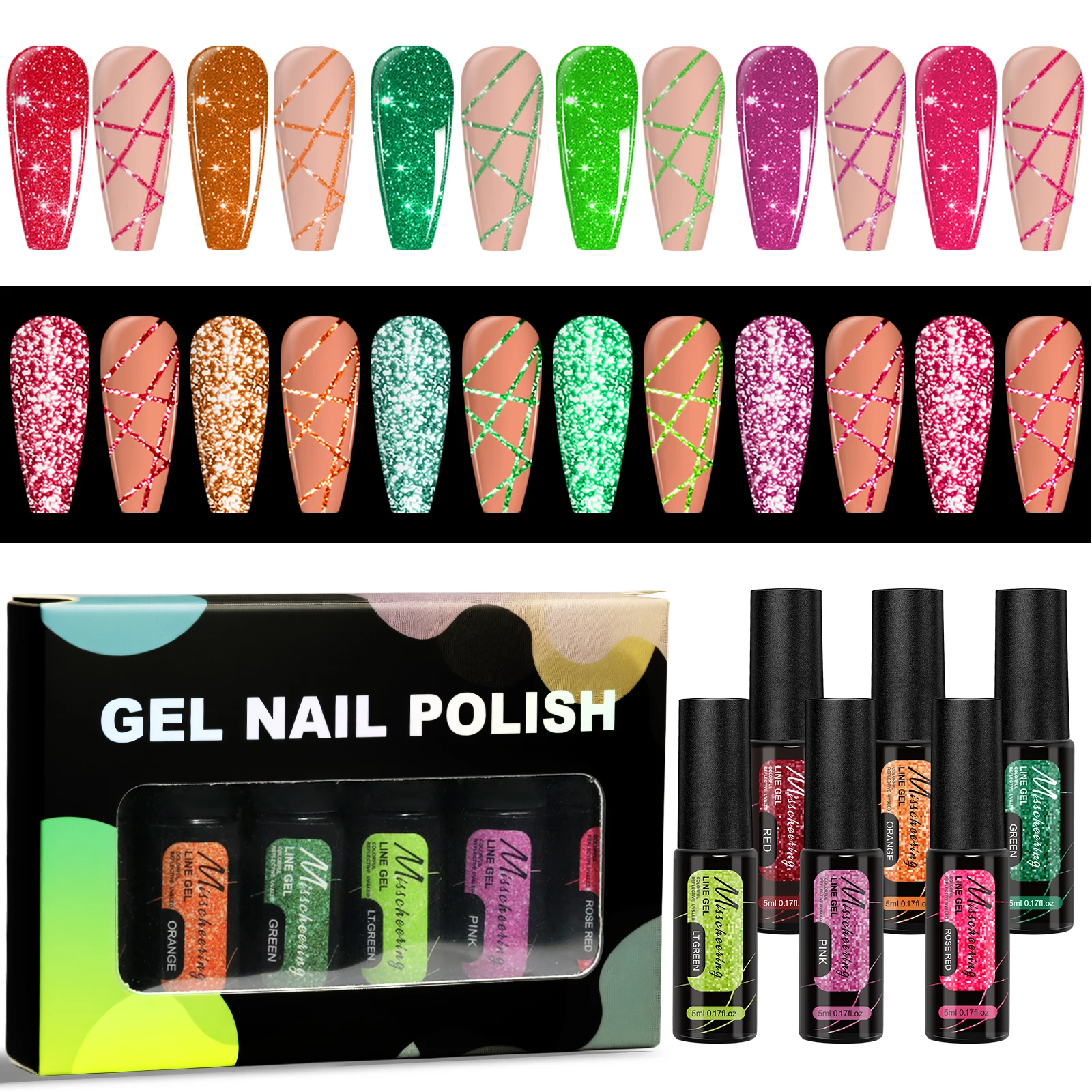 6 قطعة/المجموعة سوبر بريق عاكس اللون بطانة هلام فائقة غرامة فرشاة رئيس مسمار الفن شريط الرسم شبه دائمة UV جل الورنيش #3