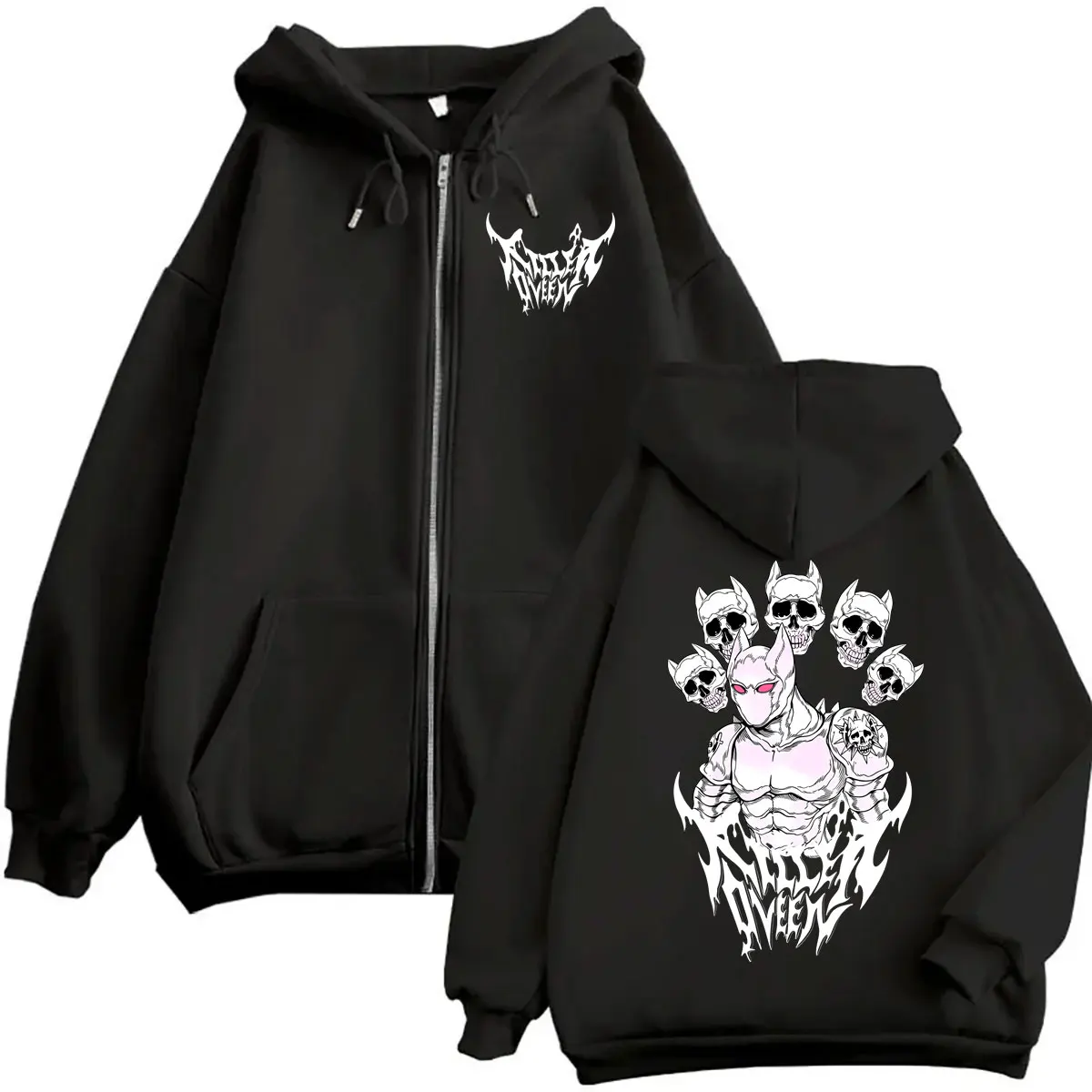 Anime Jojo Bizarre Adventure Zipper Hoodie Manga Killer Queen Graphic Zip Up Hoodies Men Women Fashion Cartoon Oversized Jacket