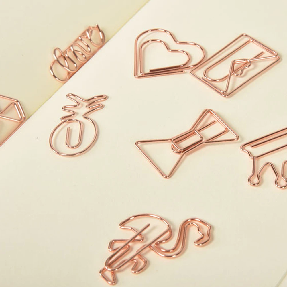 

10Pcs Mini Paper Clips Cartoon Shape Stationery Clear Binder Clips Photos Tickets Notes Letter Paper Clip Stationery(Rose Gold)