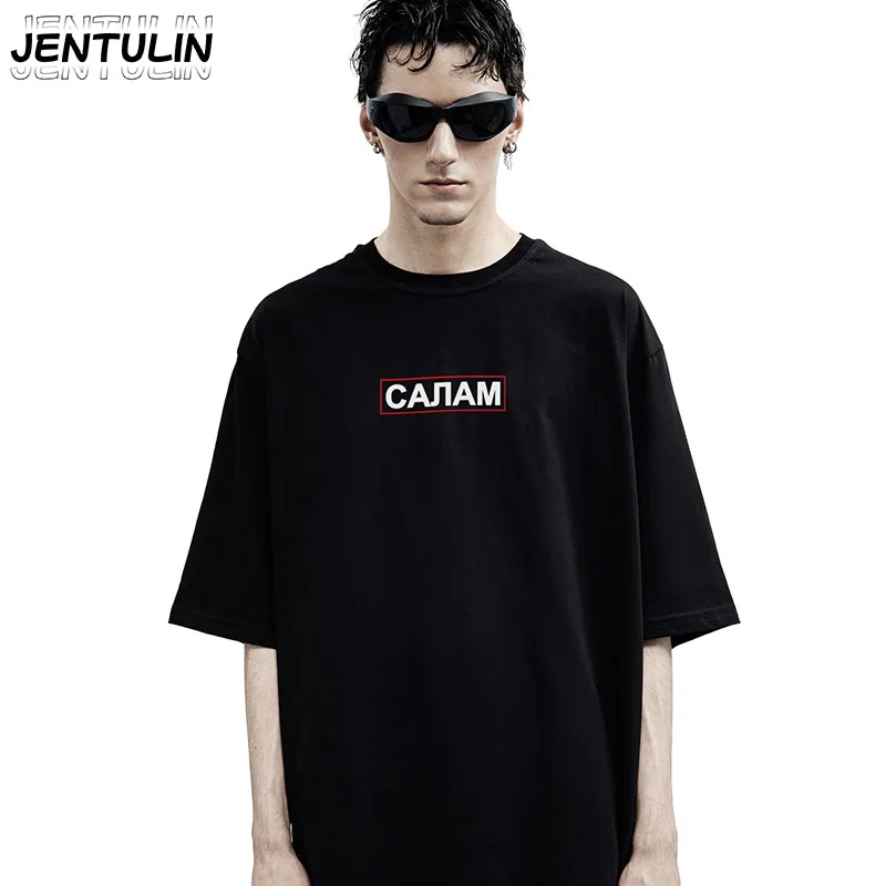 Y2K Gothic Loose Top Harajuku Pure Cotton Men Tshirt САЛАМ Pattern Printed oversized Streetwear Clothing Men's Short Sleeved Tee