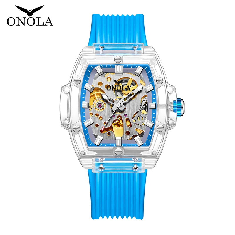 

Новые роскошные механические часы для мужчин, полый прозрачный дизайн, автоматические часы, силиконовый ремешок, водонепроницаемые повседневные мужские часы