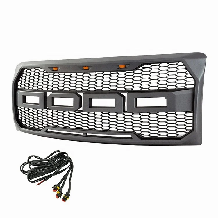 

Front Racing grille grill for F-150 ABS black front trim Replacement Grill Raptor Style with led fit for F150 2009-2014