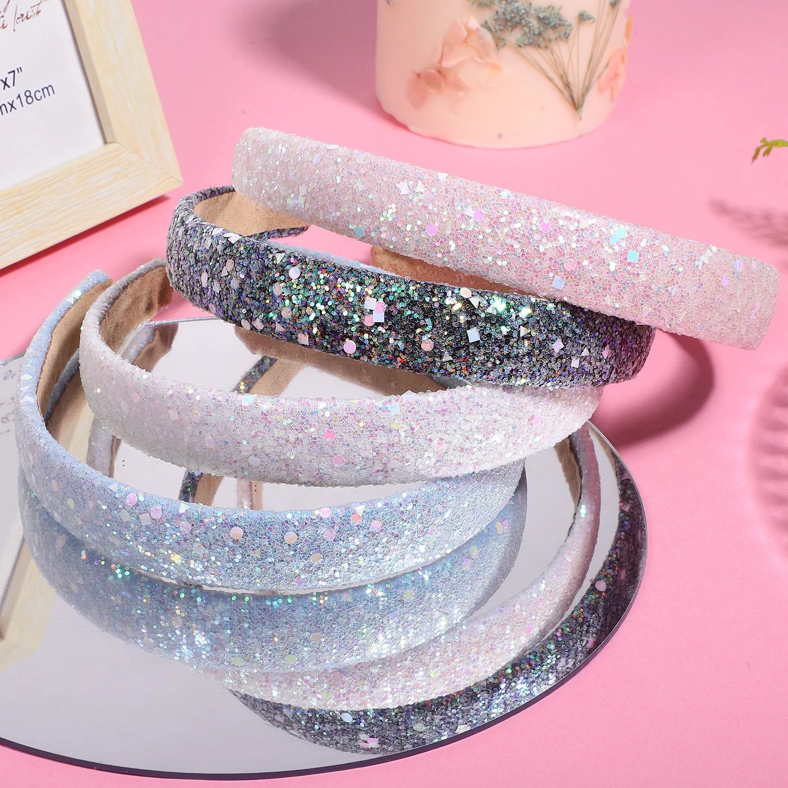

4Pcs Glitter Hairband Sequin Wide Headbands for Girls Women Performance Party Stage Sparkly Hairbands Girls Hairband