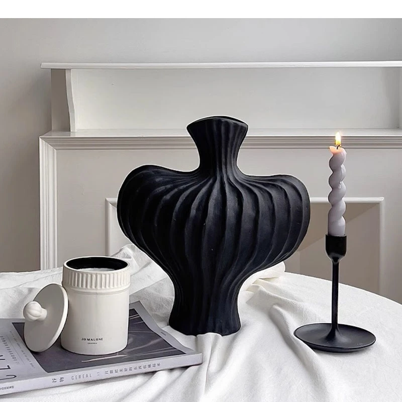 Retro Irregular Ceramic Vase Living Room Desktop Solid Color Flower Ware Decoration Arrangement Aesthetic