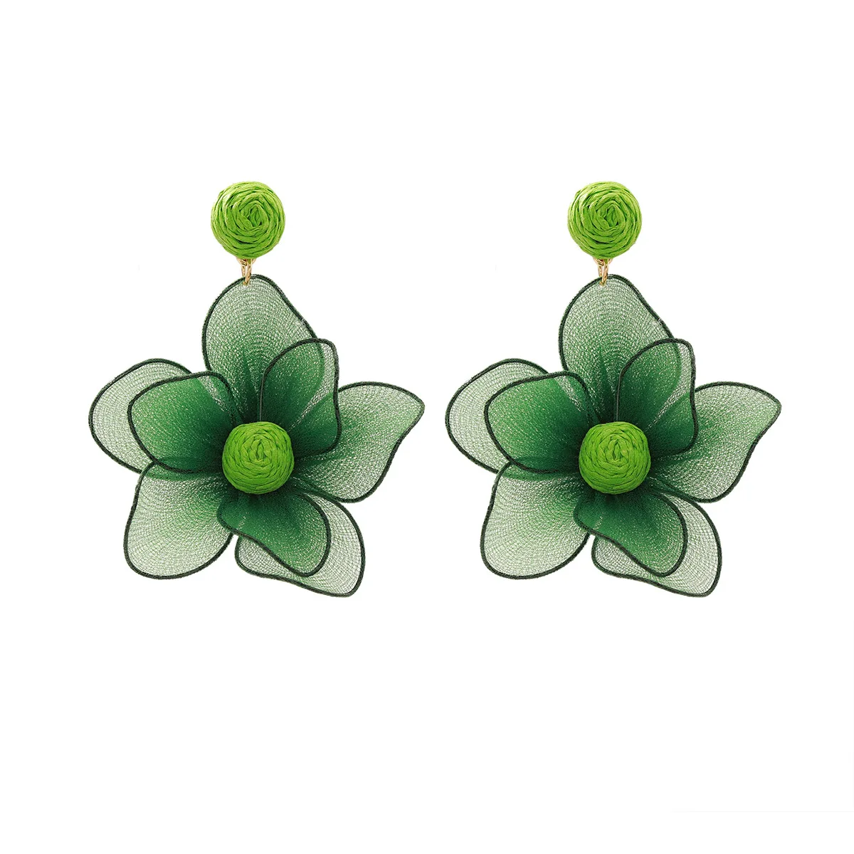 Cloth flower raffia earrings fashionable personalized design earrings niche high-end three-dimensional bohemian