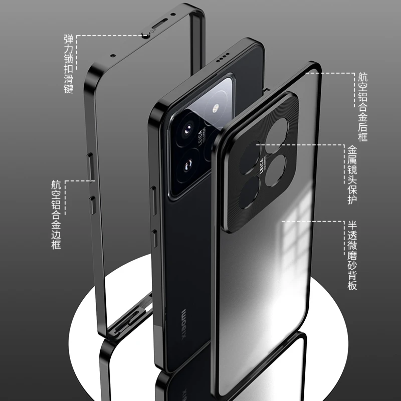 Mi14 Case For Xiaomi Mi 14 Pro Case Luxury Aluminium Alloy Metal Frame Shockproof Bumper Tempered Glass Camera Protection Cover