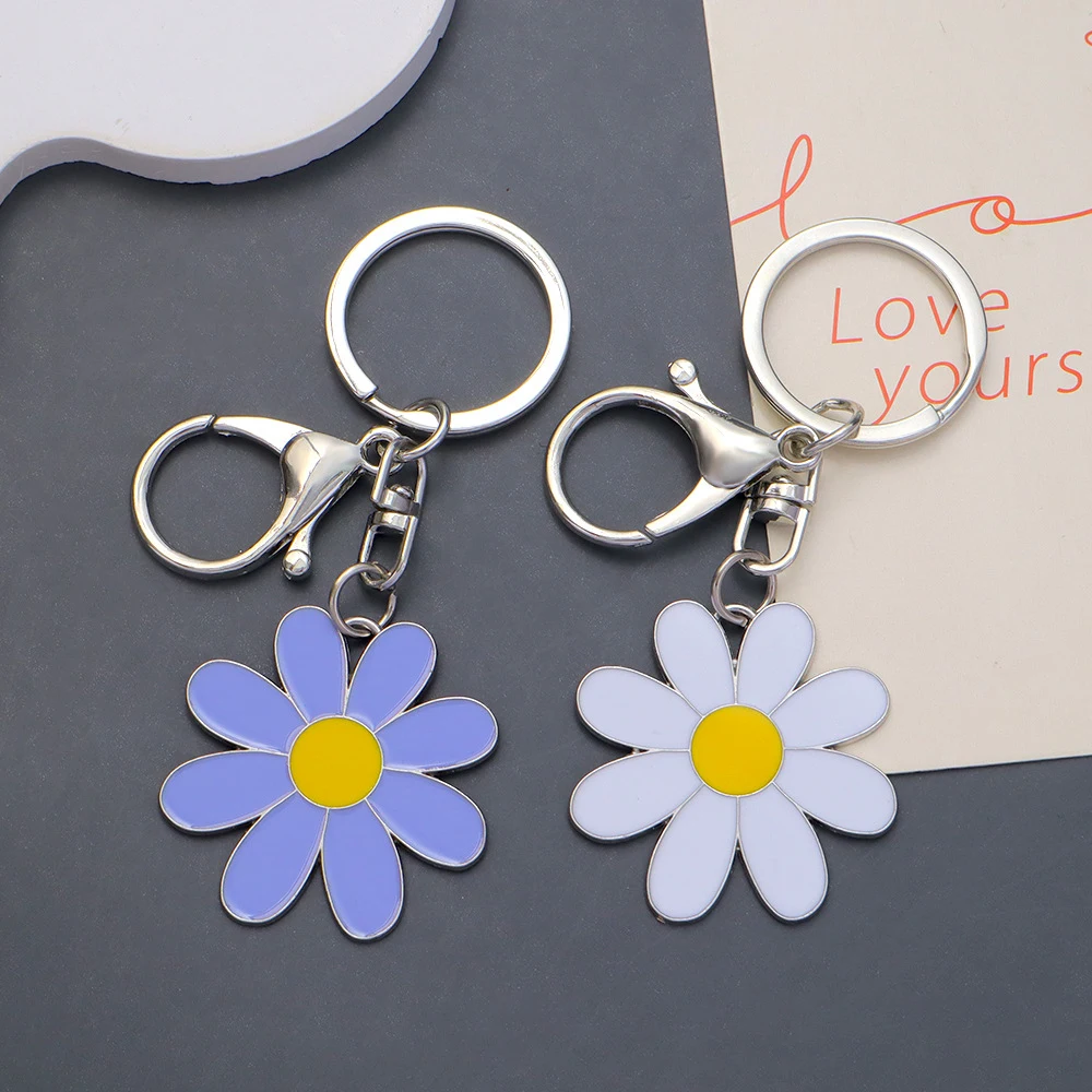 Daisy Flower Keychains Flower Key Holder Home Decor Keychain Hanger Key Ring For Women Girls Handbag Accessories Jewelry Gifts