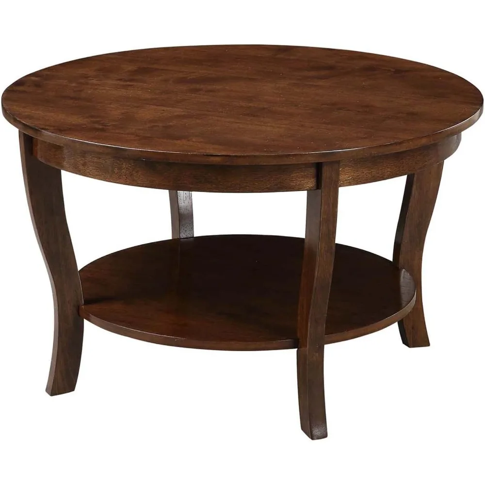 

American Heritage Round Coffee Table with Shelf, 30(L) x 30(W) x 18"(H), Espresso