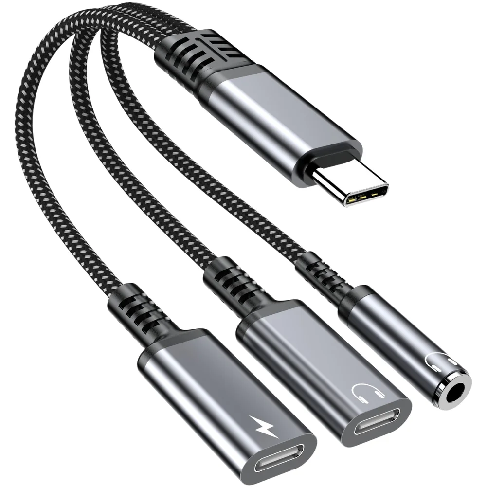 3 in 1 Type C Audio Adapter with 60W PD Fast Charging and AUX Headphone Jack for Efficient Audio Output and Power Delivery