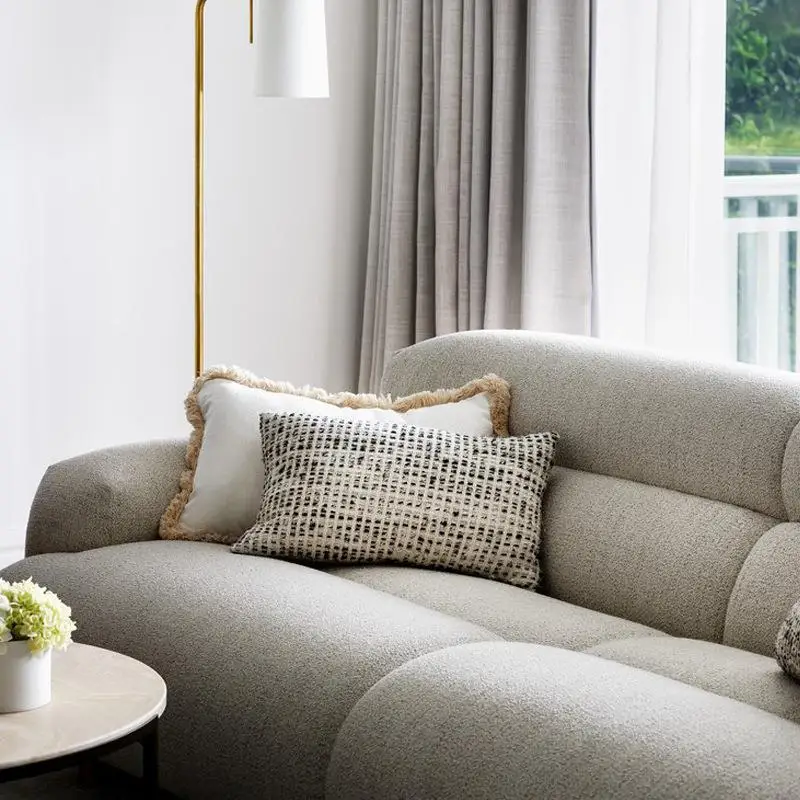 modern minimalist fabric cream bed and breakfast style sofa lamb wool module living room combination small apartment