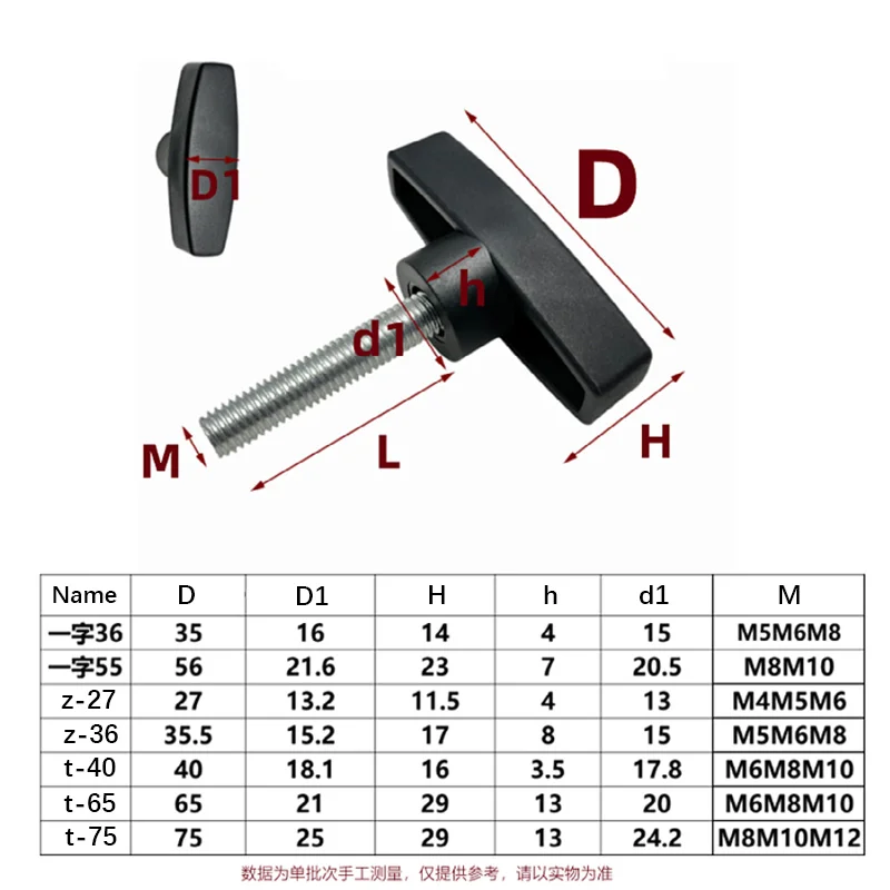 1pcs T-Handle Hand Tightening Screws, Flat Slot T Type Plastic Knob Screws M8 M10 M12, Rubber Coated Adjustable Control Handles