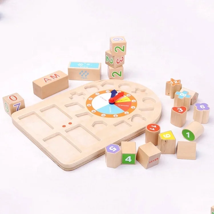 Custom Digital Children Geometric 3D Clock Wooden Educational Toy Clock