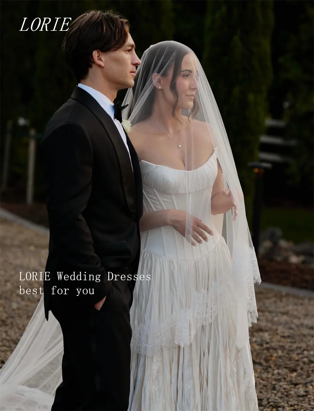 LORIE Luxury Tiered A Line Civil Wedding Dress Strapless Bridal Dresses Plain Pleat Engagement Wedding Gown Customized 2026