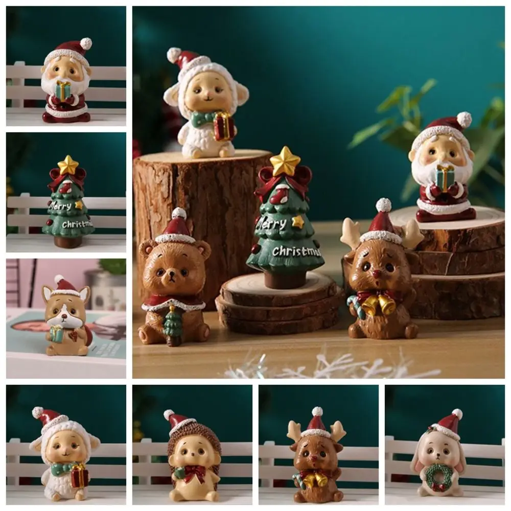 Santa Claus Snowman Santa Claus Landscape Ornaments Miniatures Animal Resin Christmas Anmail Miniature Figurine Mini DIY