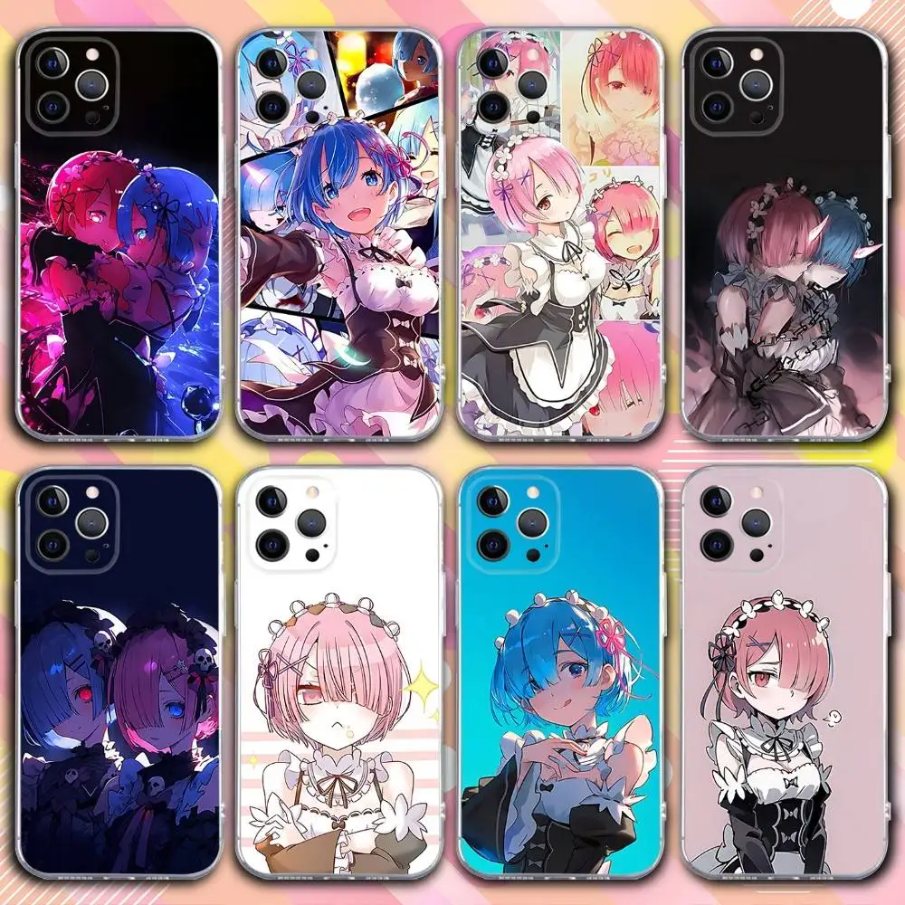 

R-Ram Anime R-Rem Phone Case For iPhone 17,16,15,14,13,12,11 Pro,Max,Plus,X,XS,XR,SE4,E Mini Transparent Soft Cover