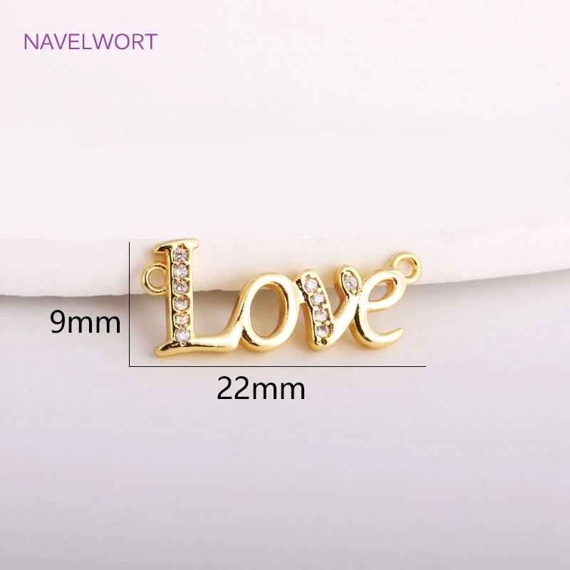 Colgante de amor de moda para la fabricación de joyas, conectores de letras de circón con incrustaciones de oro de 14K, piezas de fabricación de collares DIY