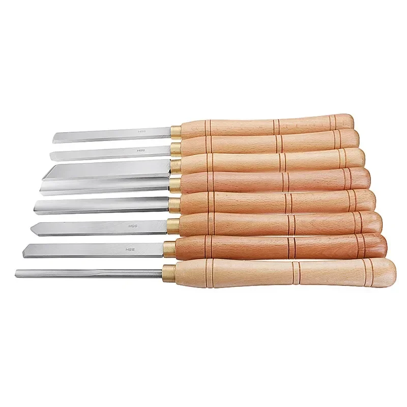 8 Types Durable High Speed Steel Lathe Chisel Wood Turning Tool With Wood Handle Woodworking Tool