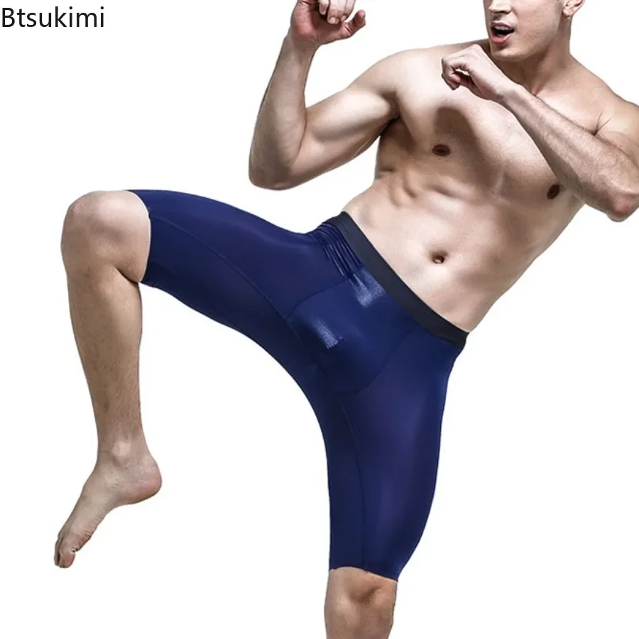 2026 Men's Sports Briefs Men's Summer Ice Silk Quick Drying Lengthened Anti-wear Legs Add Fat Loose Square Short Shorts Head