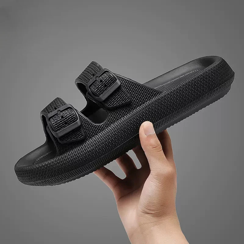 

New Men Women Outdoor Beach Slippers Non-Slip Shower Slippers for Bathroom Lightweight Thick Soles Double Buckle Slides MSH061