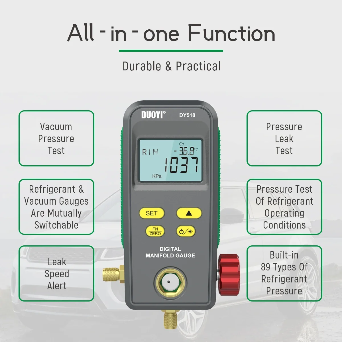 DUOYI DY518 Refrigeration Pressure Gauge Manifold Digital Air Conditioning Vacuum HVAC Meter Freon Manometer Temperature Test