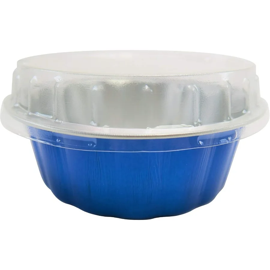 

8 oz Disposable Round Aluminum Foil Pan with Snap-on Plastic Lid - Mini Cake Pans with Lids, Mini Cake Tins, Mini Aluminum Pans