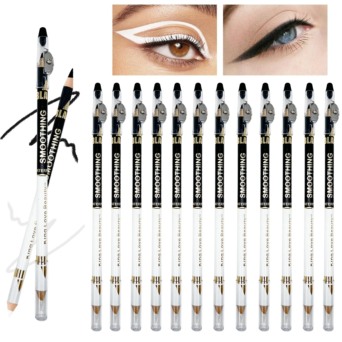 12-teiliger Doppelkopf-Eyeliner-Stiftanzug, wasserdicht, schweißfest, glatt, langlebig, nicht verschmierend, unverzichtbar für Anfänger