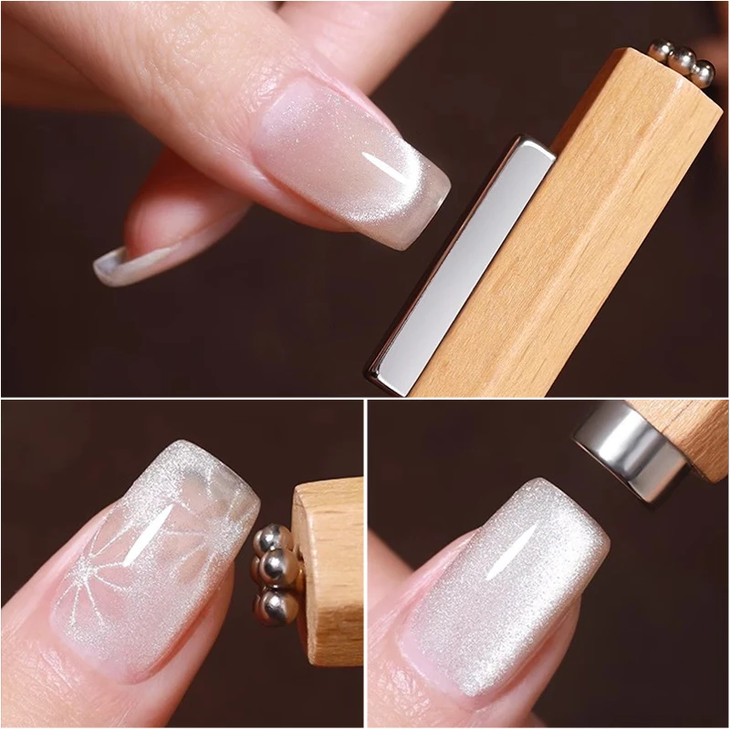 3-in-1 Cigar-Sized Cat Eye Magnet Stick Wand Design with Large Round Magnet Sleek Wooden Handle Strong Magnetic Nail Art Tool