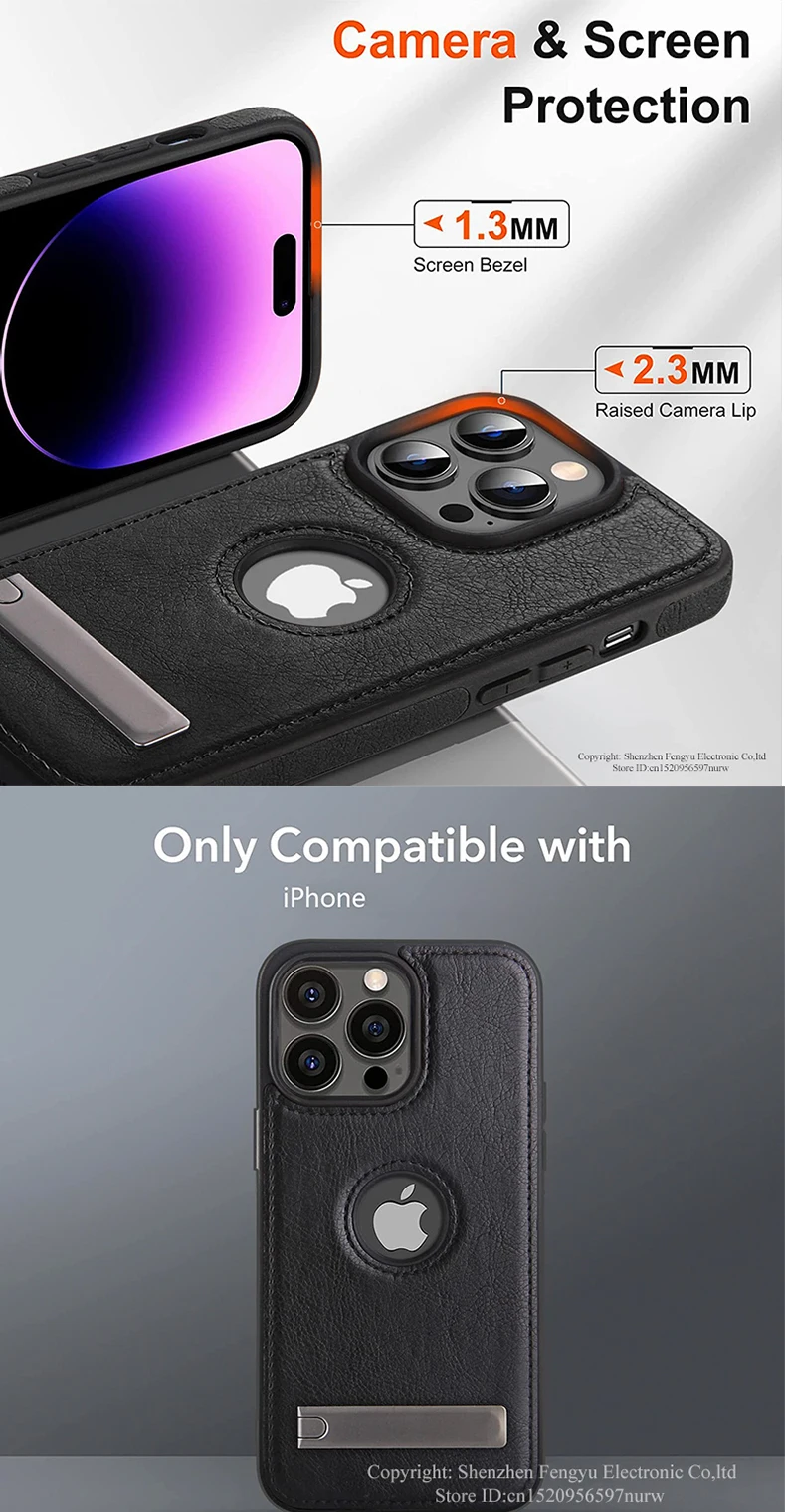 PU-Leder-Handyhülle mit Ständer für iPhone 17 16 15 Pro Max 14 Plus 13 12 11 Mini Soft Grip Luxus-Rückseite mit Ständer – Detail 2