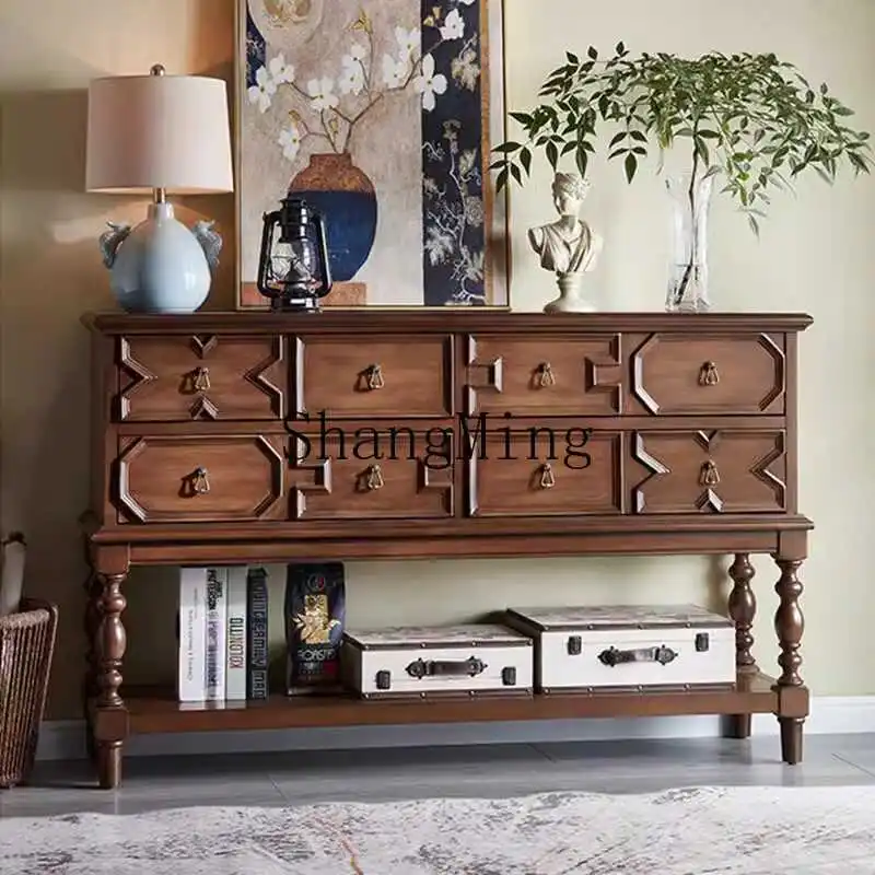 

ZYY retro solid wood porch cabinet entry antique dining side cabinet living room partition wall storage cabinet