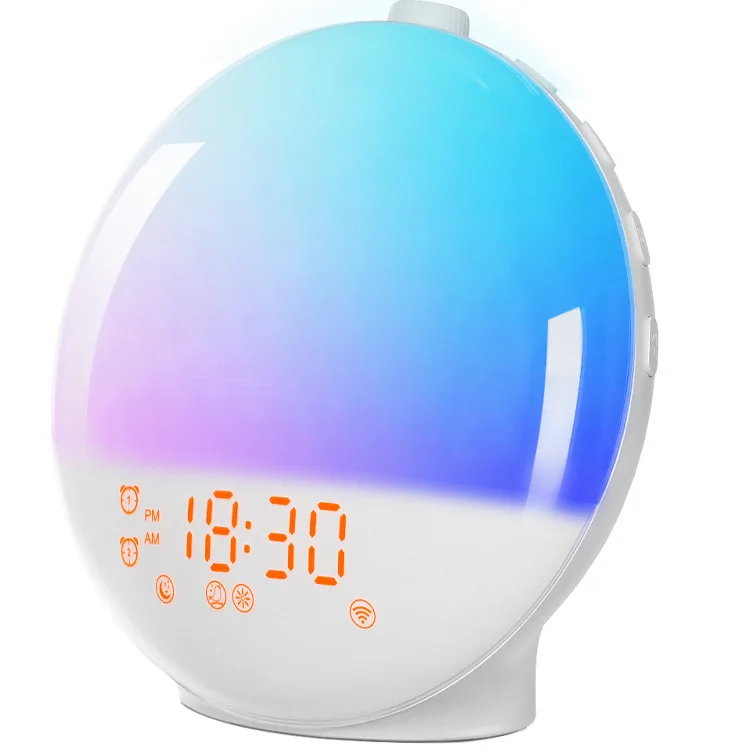 Wake Up Light Alarm Clock with Sunrise/Sunset Simulation Dual Alarms FM Radio Nightlight 7 Colors Natural Sounds Snooze