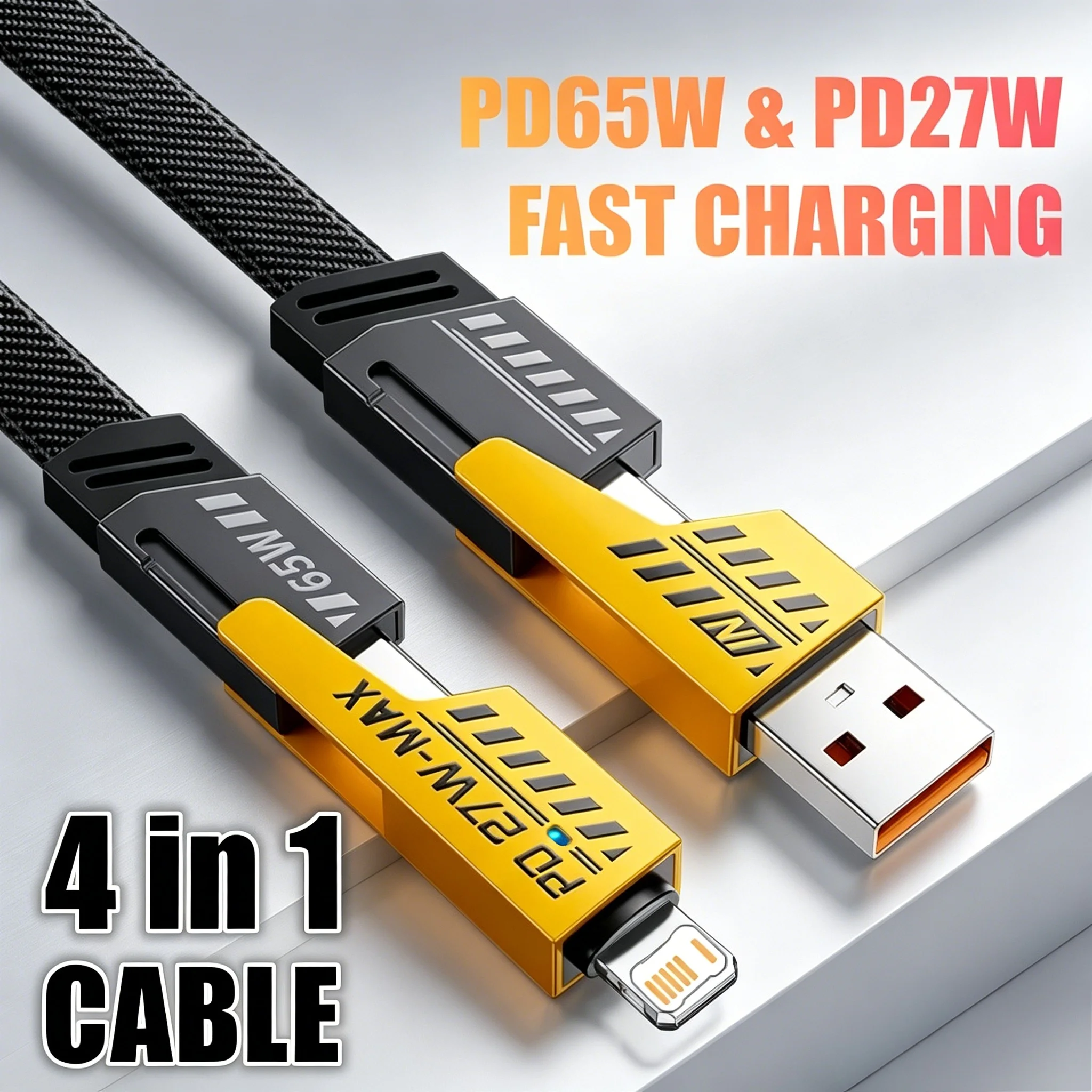4 in 1 Universal 65W USB-C PD 27W Fast Charging Cable For iPhone 11 12 13 14 15 16 17 Pro Samsung Xiaomi Redmi POCO Huawei Honor