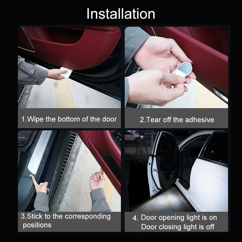 1 2 4pcs Led Car Door Light Car Interior USB Rechargeable Wireless Magnetic Switch Night Lamp Car Door Signal Welcome Lighting