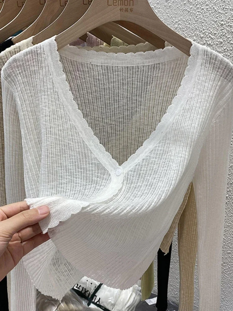 Summer Short Ice Silk Knitted Sun Protection Cardigan Women's Thin Suspender Skirt Layered Gauze Jacket Air-conditioned Cover Up