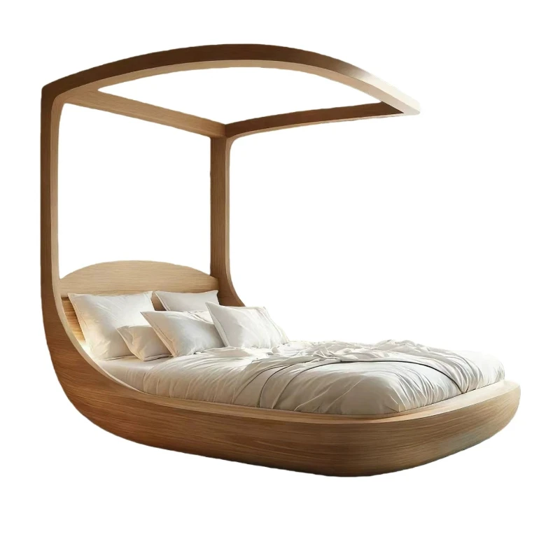 

Wabi Sandy wind solid wood color furniture, master bedroom double bed, large bed shelf