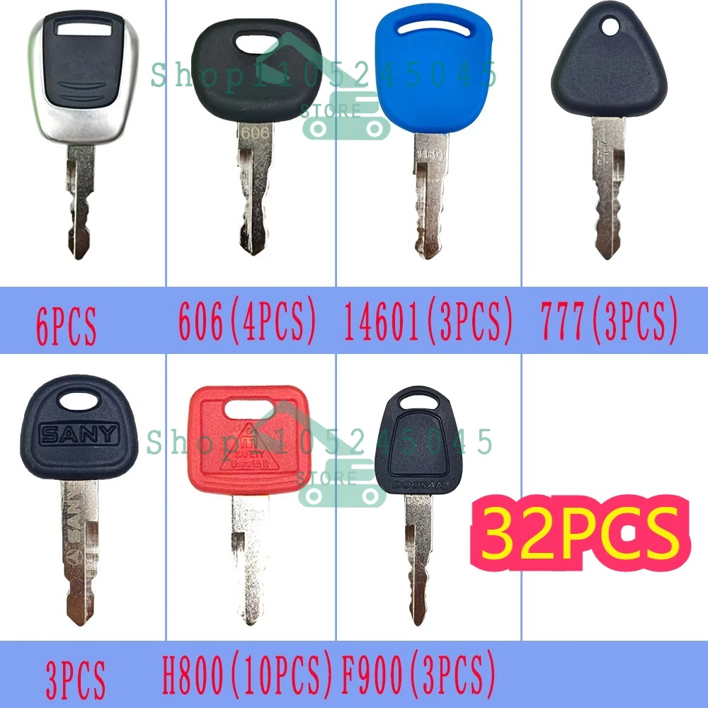 

32PCS Ignition Keys For Sany Doosan New Holland Excavator 606 14601 777 H800 F9000