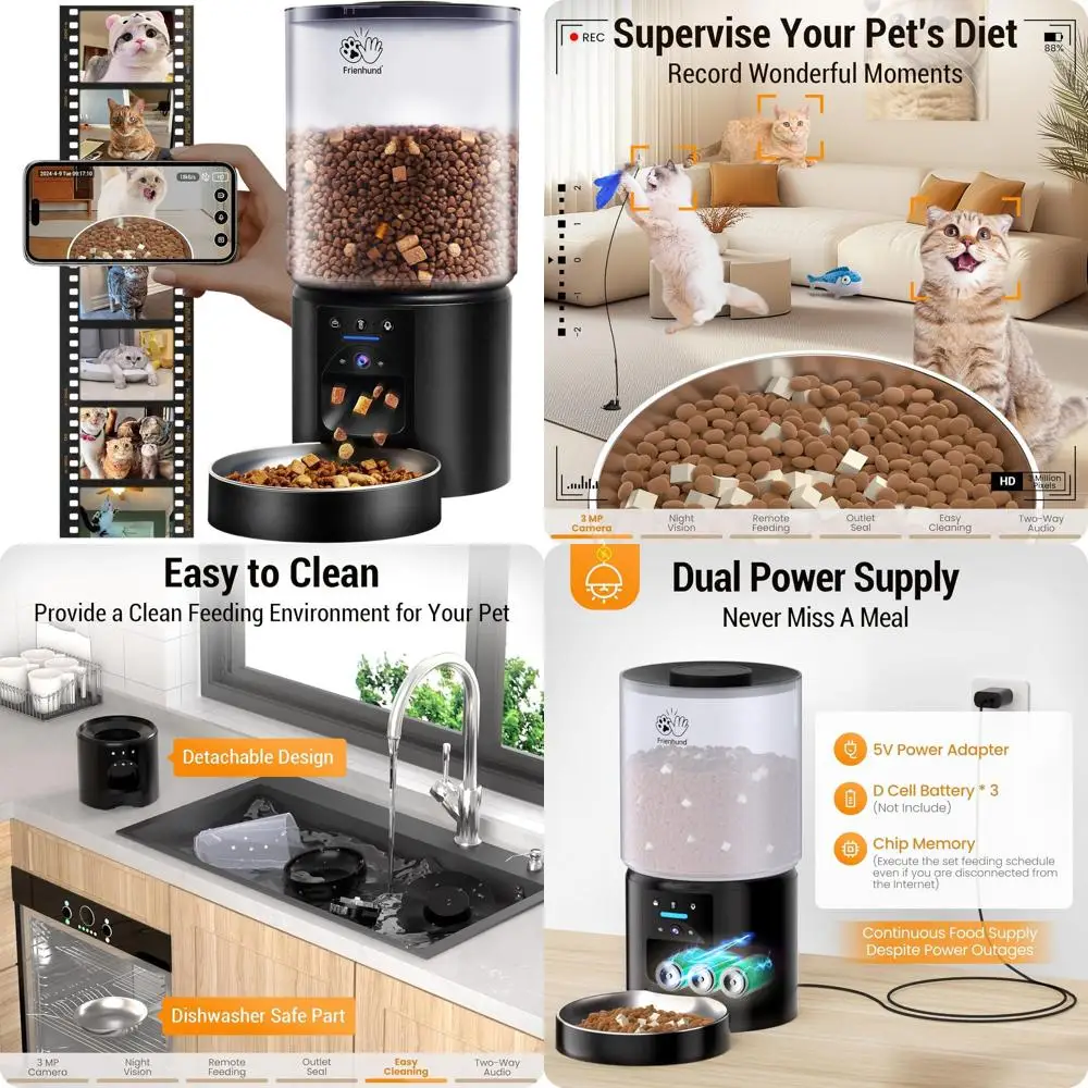 

5G WiFi Automatic Pet Feeders with HD Camera and Night Vision, Timed Cat Food Dispenser for 21 Cups, Easy Clean Detachable