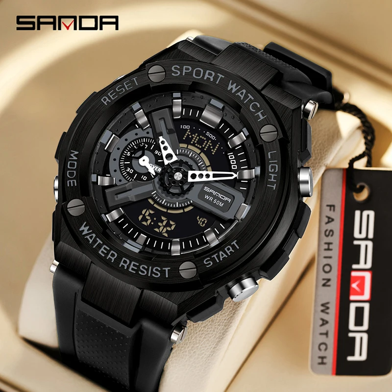 

SANDA Digital LED Watch Men Military Sport Quartz Wristwatch Top Brand Luxury Stopwatch Waterproof Male Electronic Clock 3170