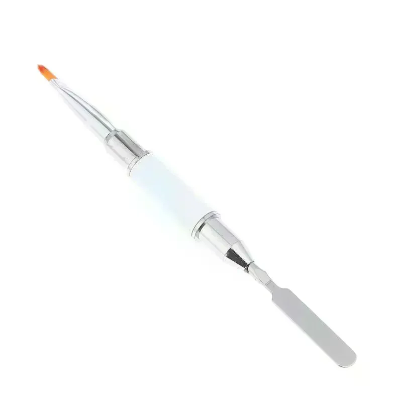 Dual-Ended Nail Art Tool Brush & Spatula For UV Gel Application, Gel Pushing & Flower Embossing Professional Manicure Tools