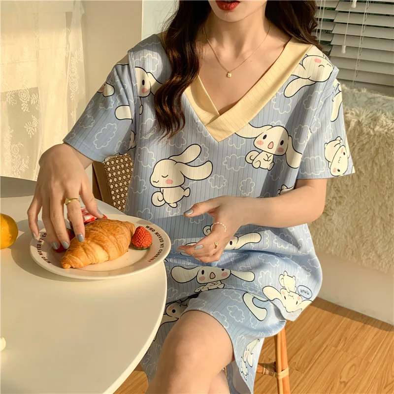 Kawaii sanrios cinna moroll plus größe pyjama anzug cartoon sommer mädchen lose pyjama homewear niedliche anime kurze ärmel shorts set