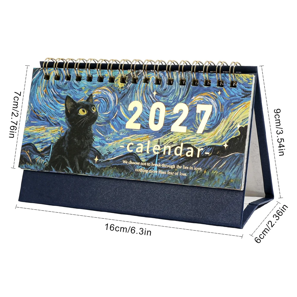 2027 Black Cat Painting Kalender, kleines, tragbares Design, Tages-/Monatsplanerseiten für Büro, Zuhause, Schreibtisch, Zeitorganisator und Dekoration – Detail 13