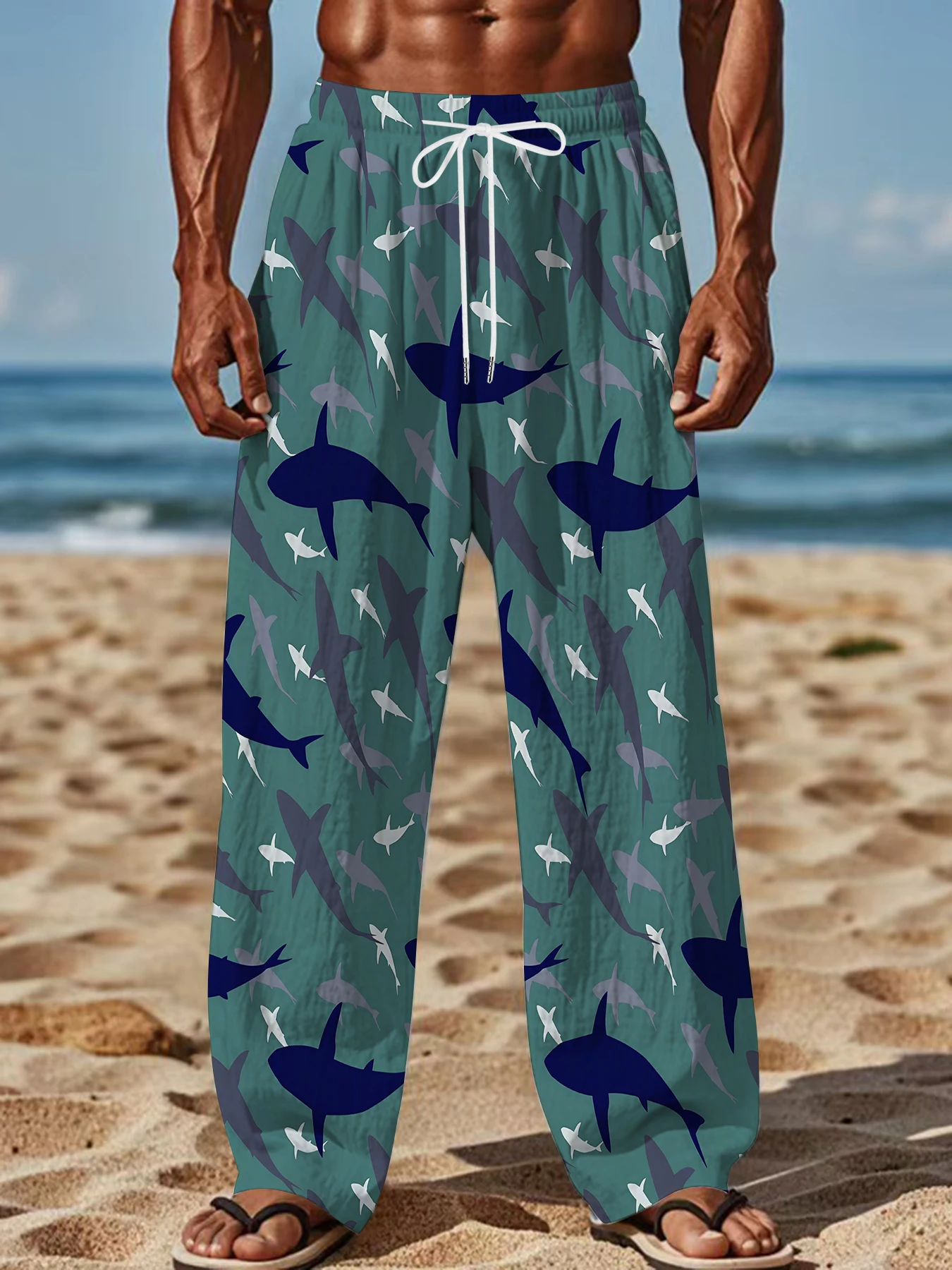 2026 Men's Printed Straight Leg Pants Vibrant Abstract Pattern Drawstring Waist Loose Fit Summer Beach Casual Swim Shorts