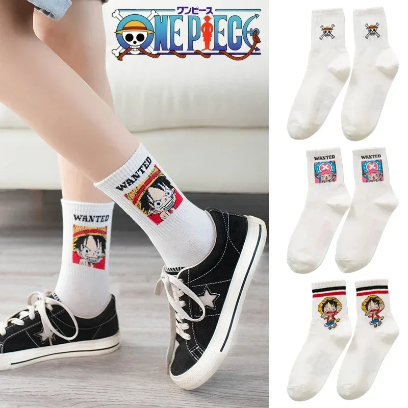 One Piece Luffy Socks Cartoon Anime Women Autumn Winter Cotton Breathable Socks Adult Mid-tube Cute Fashion Casual Socks Gift